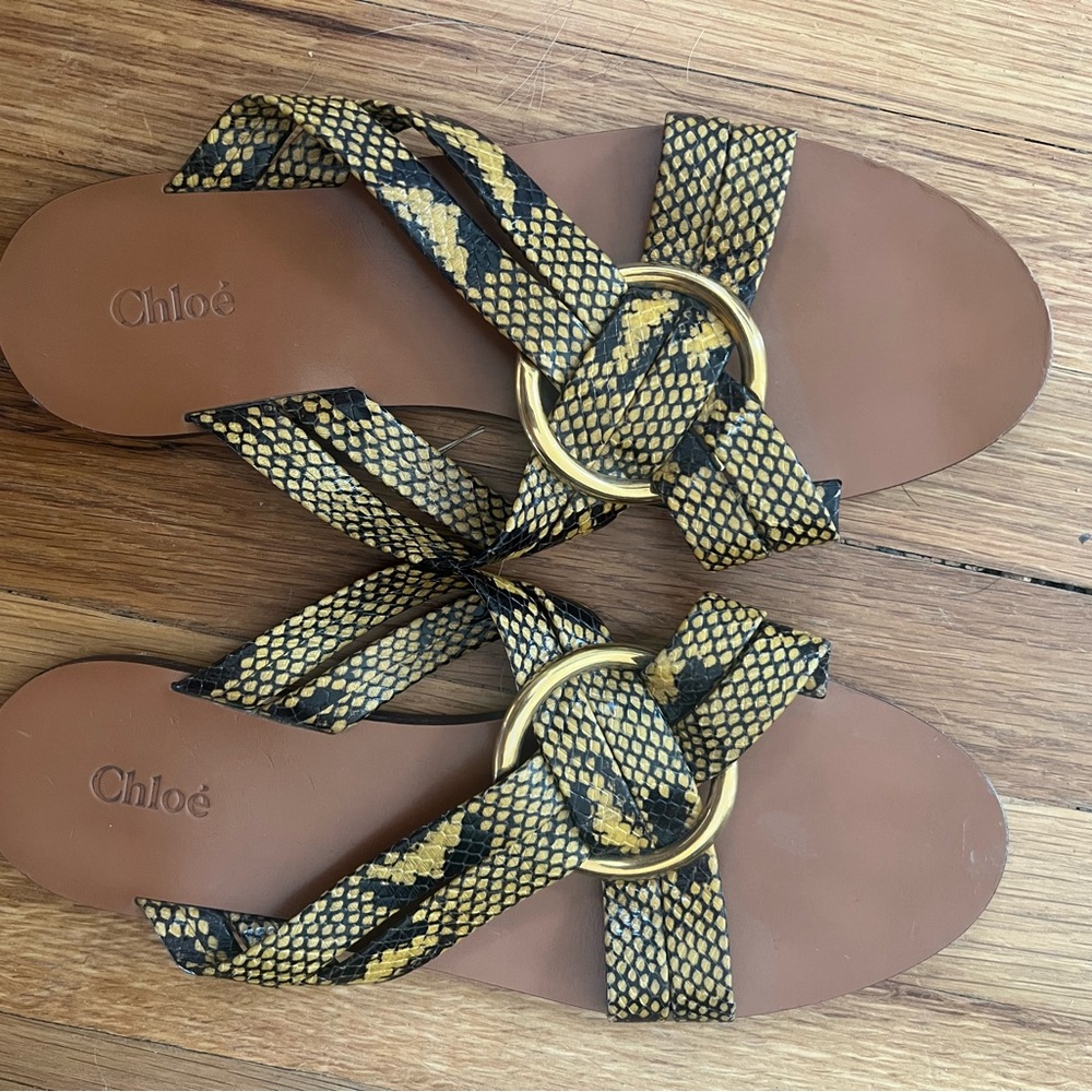 Chloe Tan and Gold Sandals